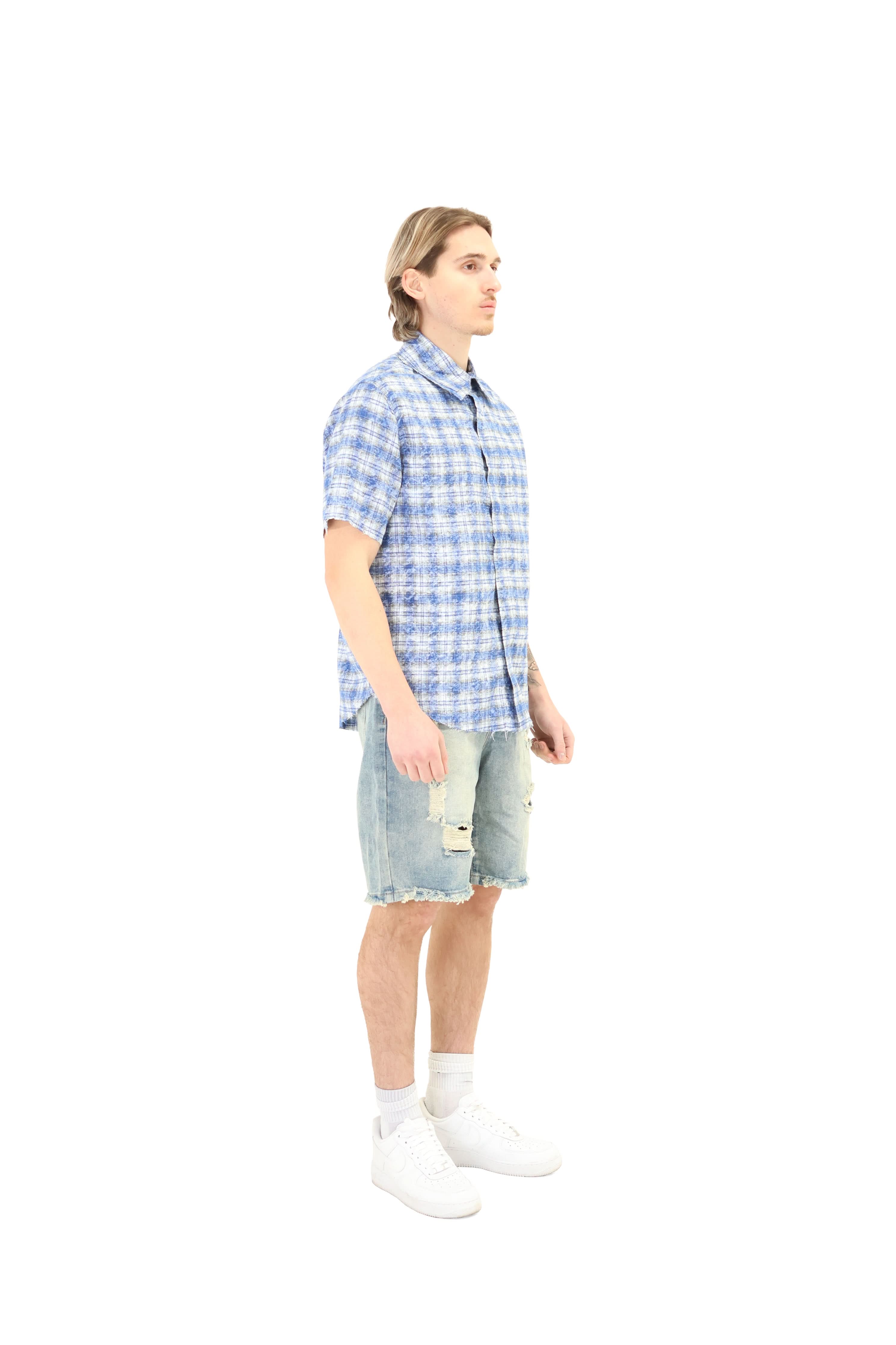 Short Sleeve Cropped Fit Checkered Shirt
