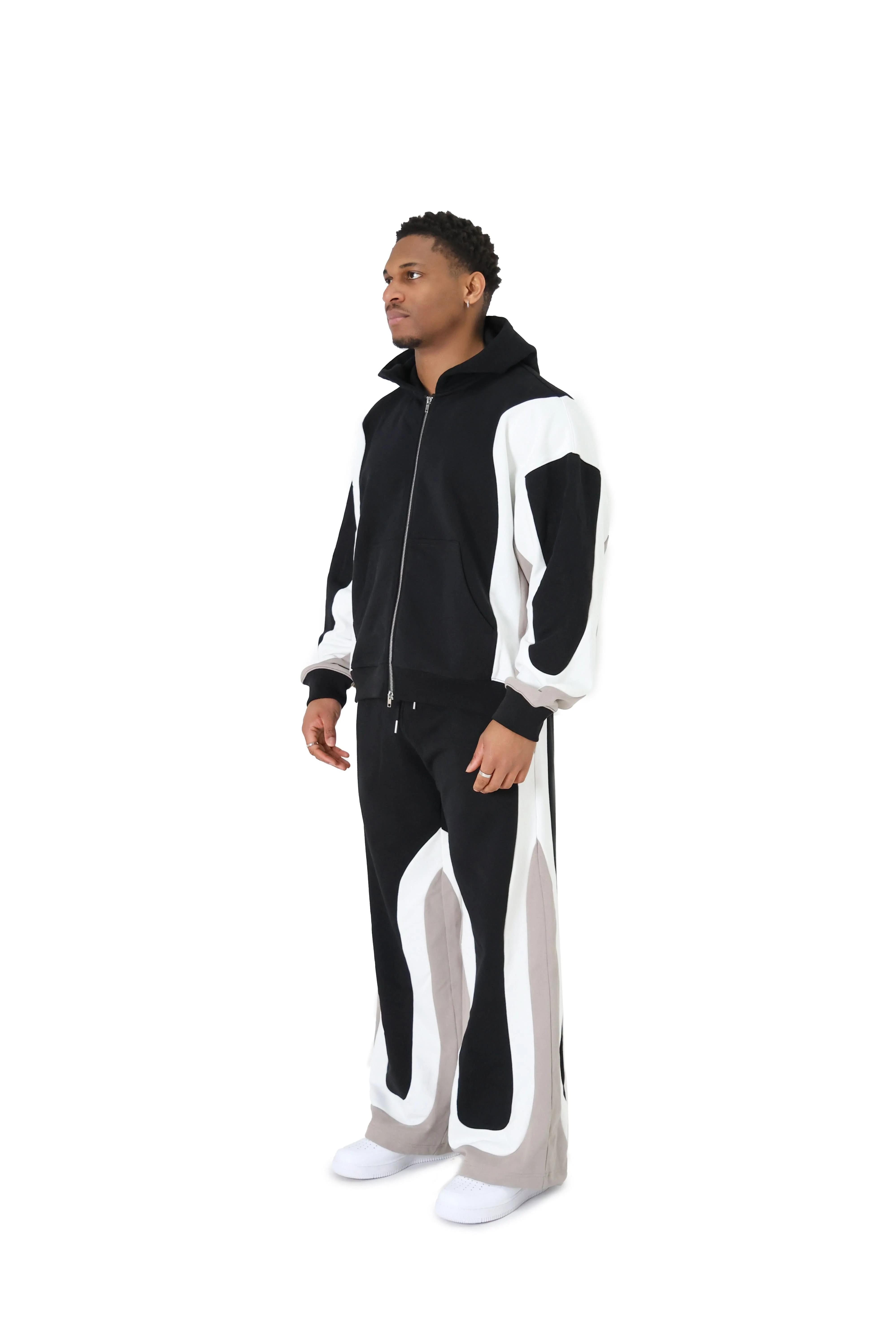 Multi Panel Pattern Oversized Zip Up Hoodies - Image 3