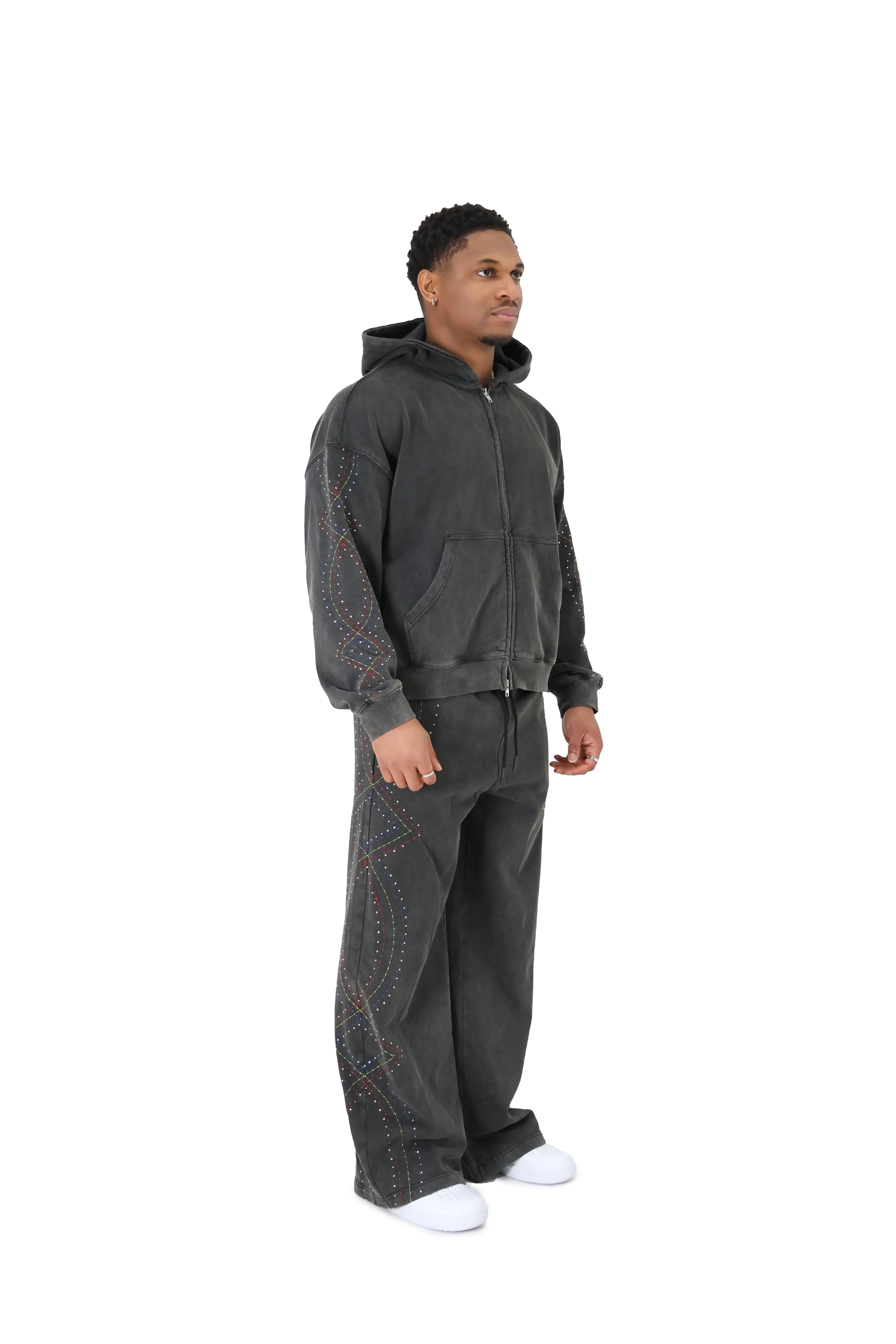 Stonewash Oversized Cropped Rhinestone Hoodies